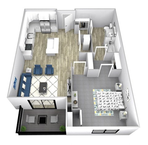 Floor plan for 1 bed, 1 bath, 795 sqft